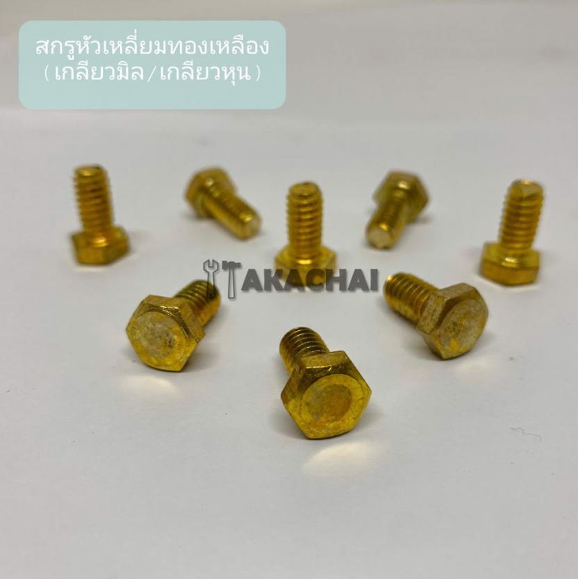 สกรูหัวเหลี่ยมทองเหลือง (เกลียวหยาบ)